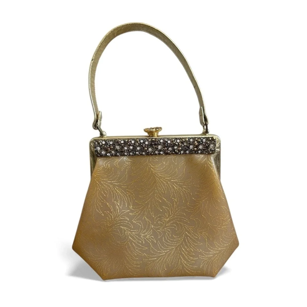 Vintage Gold Plastic Evening Satchel Clutch Handbag with‎ Ornate Clasp